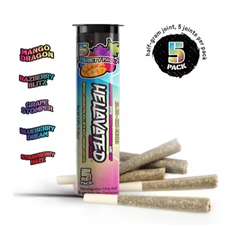Photograph of product: Hellavated: Infused 0.5G Pre-Roll 5 Pack -  Variety