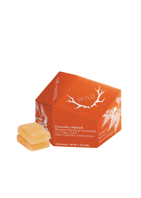 Photograph of product: Blood Orange | Oui'd | 1:1 TH-oui:CBC | 100mg | Gummy | Wyld