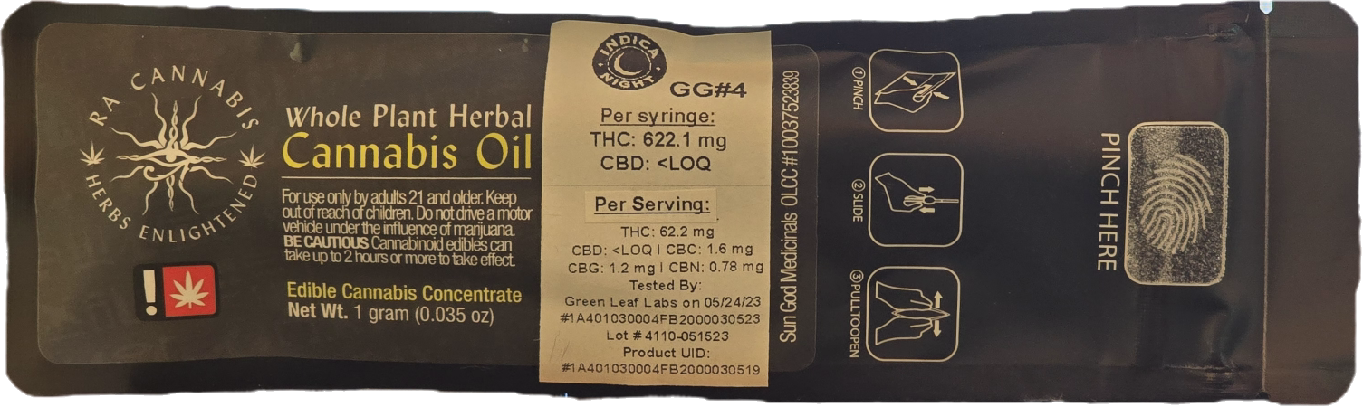 Photograph of product: Sun God Medicinals | Ra Oui'd | FECO/RSO | Oui'd | GG#4 |
