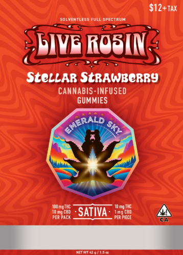 Photograph of product: STELLAR STRAWBERRY 100MG LIVE ROSIN GUMMIES 10 PACK