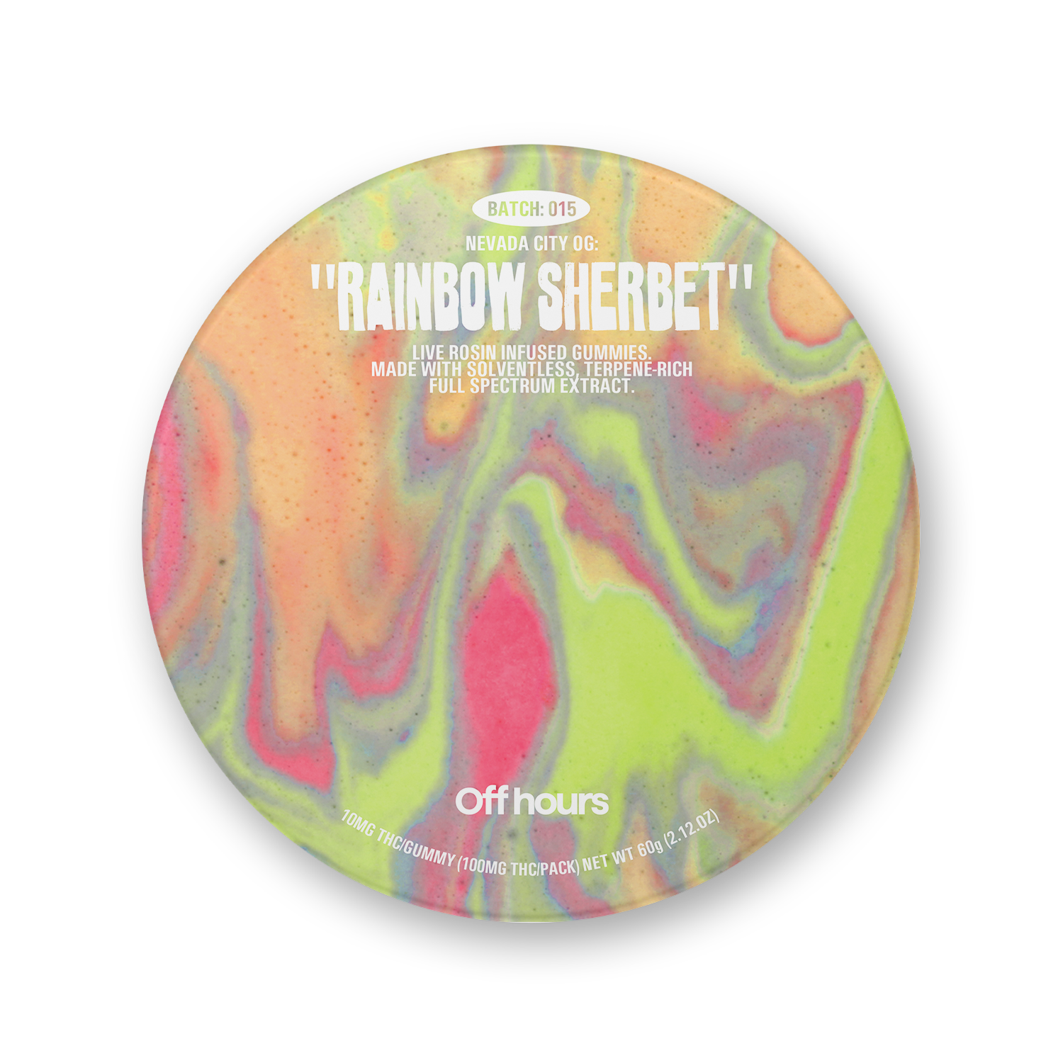 Photograph of product: Rainbow Sherbet | NV City OG | Live Rosin | 10pk