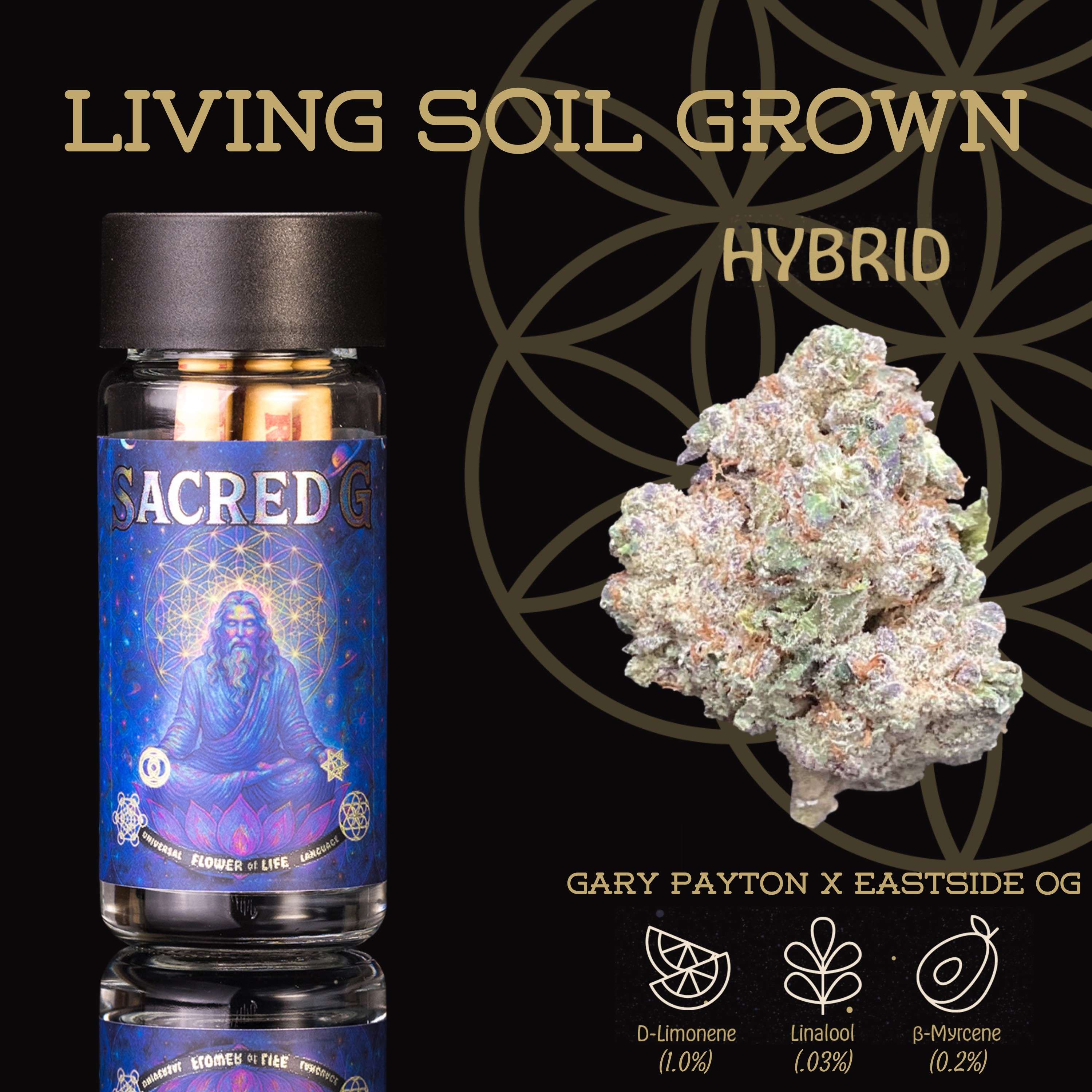 Photograph of product: Flower Of Life - Sacred G - Organic Pre Roll Pack - 5pk - - Hybrid