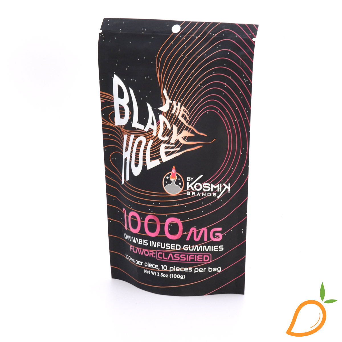 Photograph of product: 1000mg Peach Mango Black Hole Gummies Kosmik