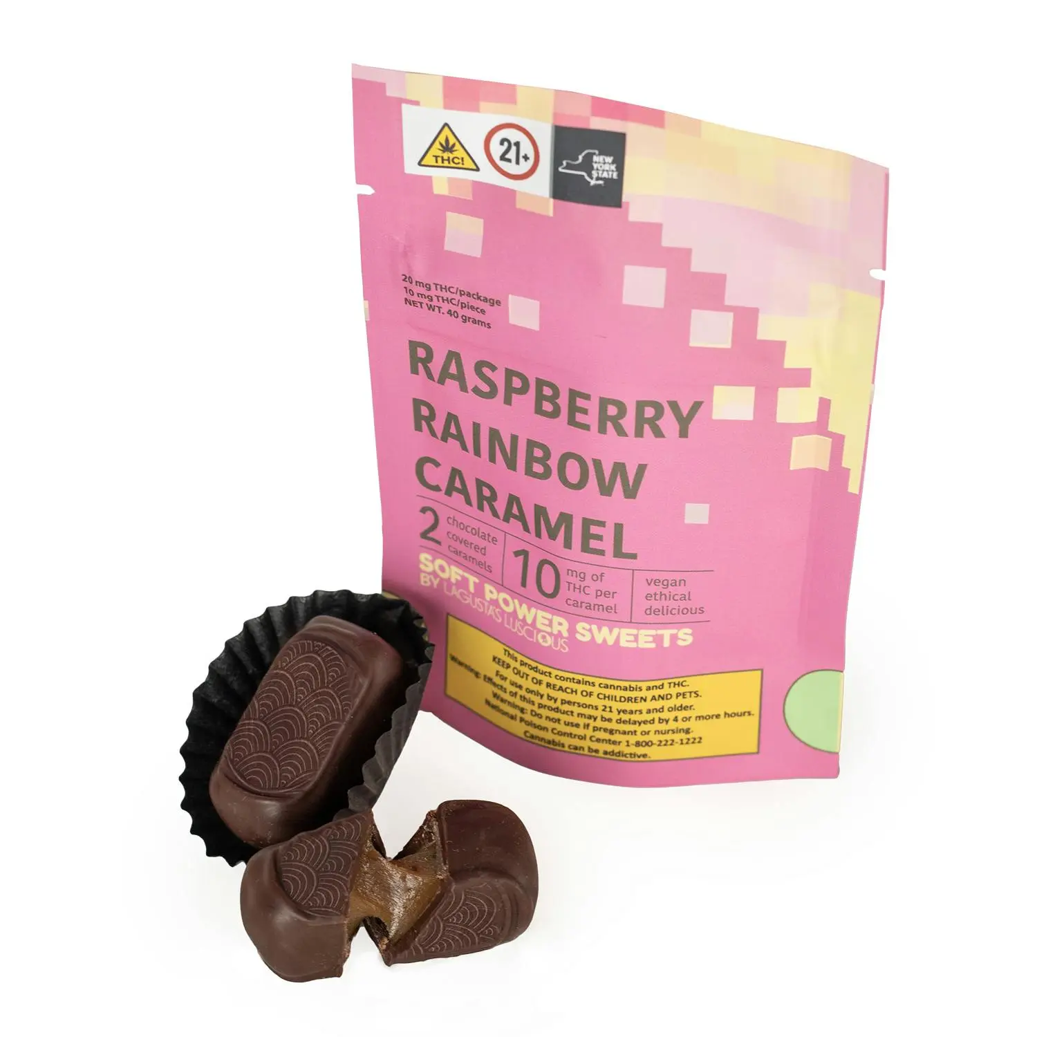 Photograph of product: Soft Power Sweets | Raspberry Rainbow Caramel | 10mg 2 Pack