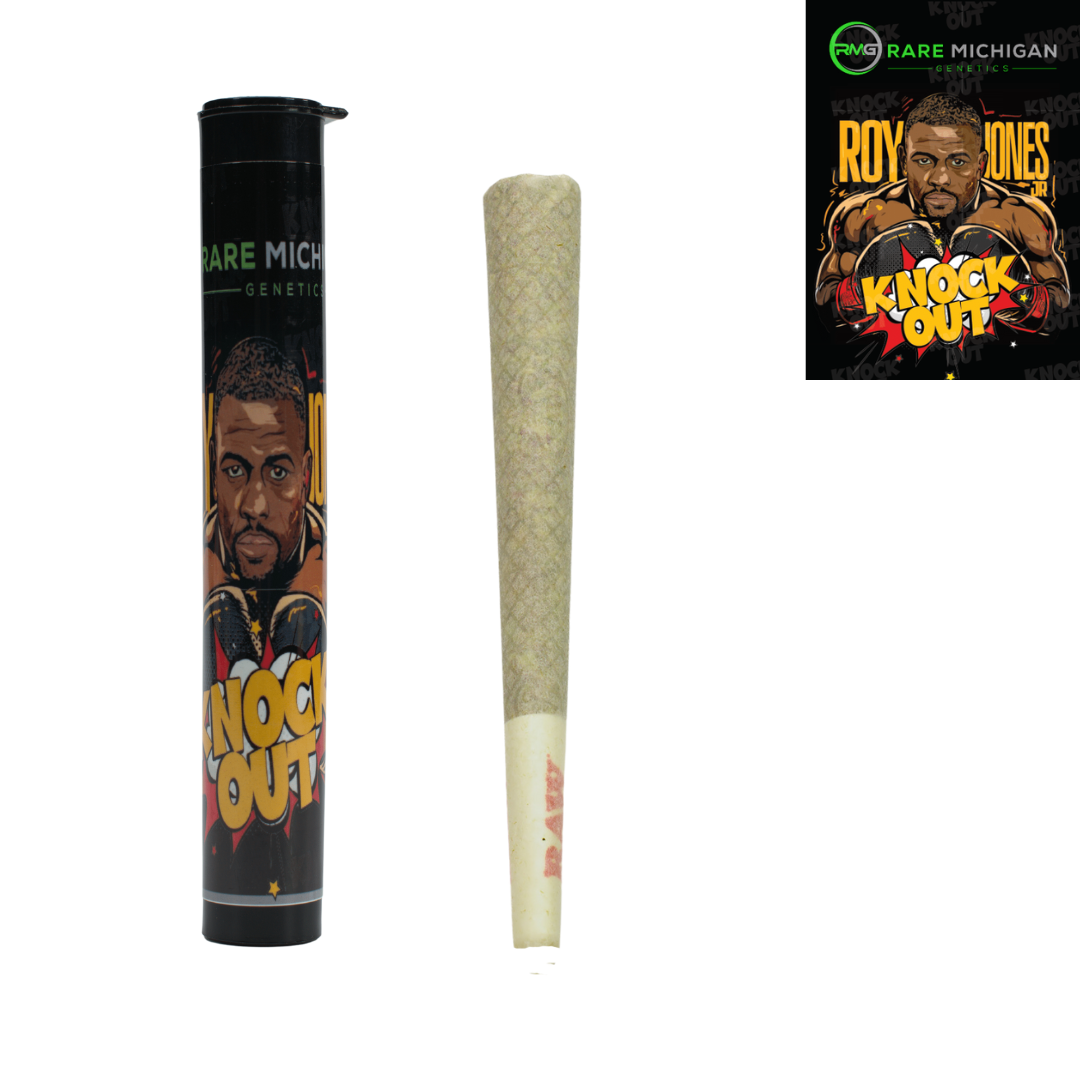Photograph of product: Roy Jones Jr. Knock Out Pre-Roll | Rare Michigan Genetics | 1g (5/$15)