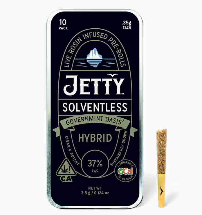 Photograph of product: Jetty Governmint Oasis x Govermint Oasis Hybrid 10pk  OCal Solventless Rosin Preroll