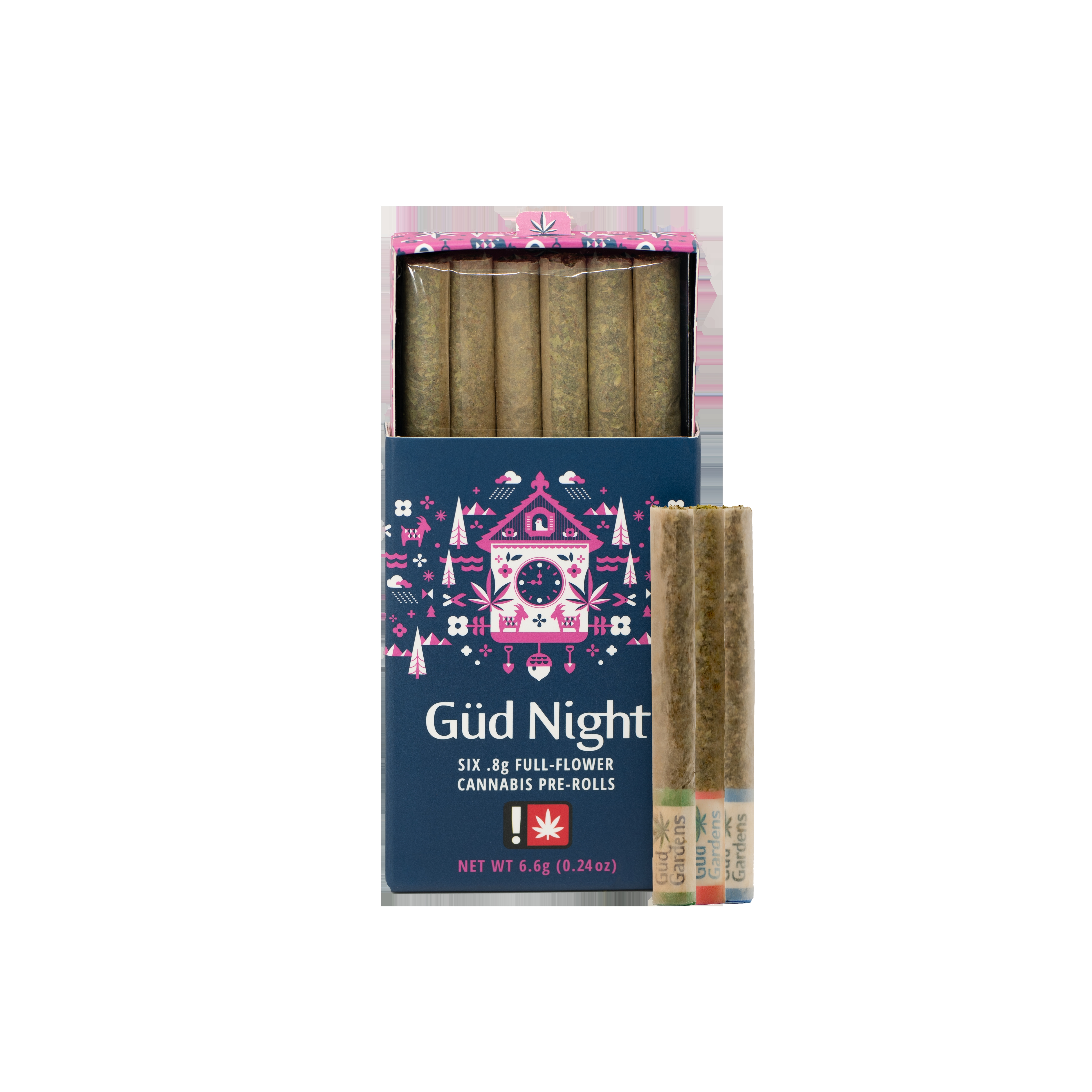 Photograph of product: Preroll Pack | Gud Night (I) Straight Roll | FOAM 24.19% / Red Delicious 24.63% / Moonlight Sonata 26.76% | .8g 6pk