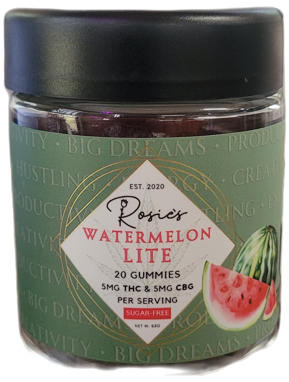 Photograph of product: 100mg Sugar Free Watermelon  Gummies | Rosie's