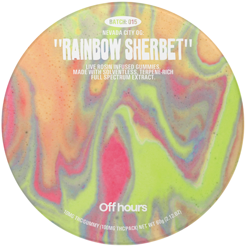 Photograph of product: Live Rosin Nevada City OG: Rainbow Sherbet - TH-oui Gummie 10 Pack (100mg)