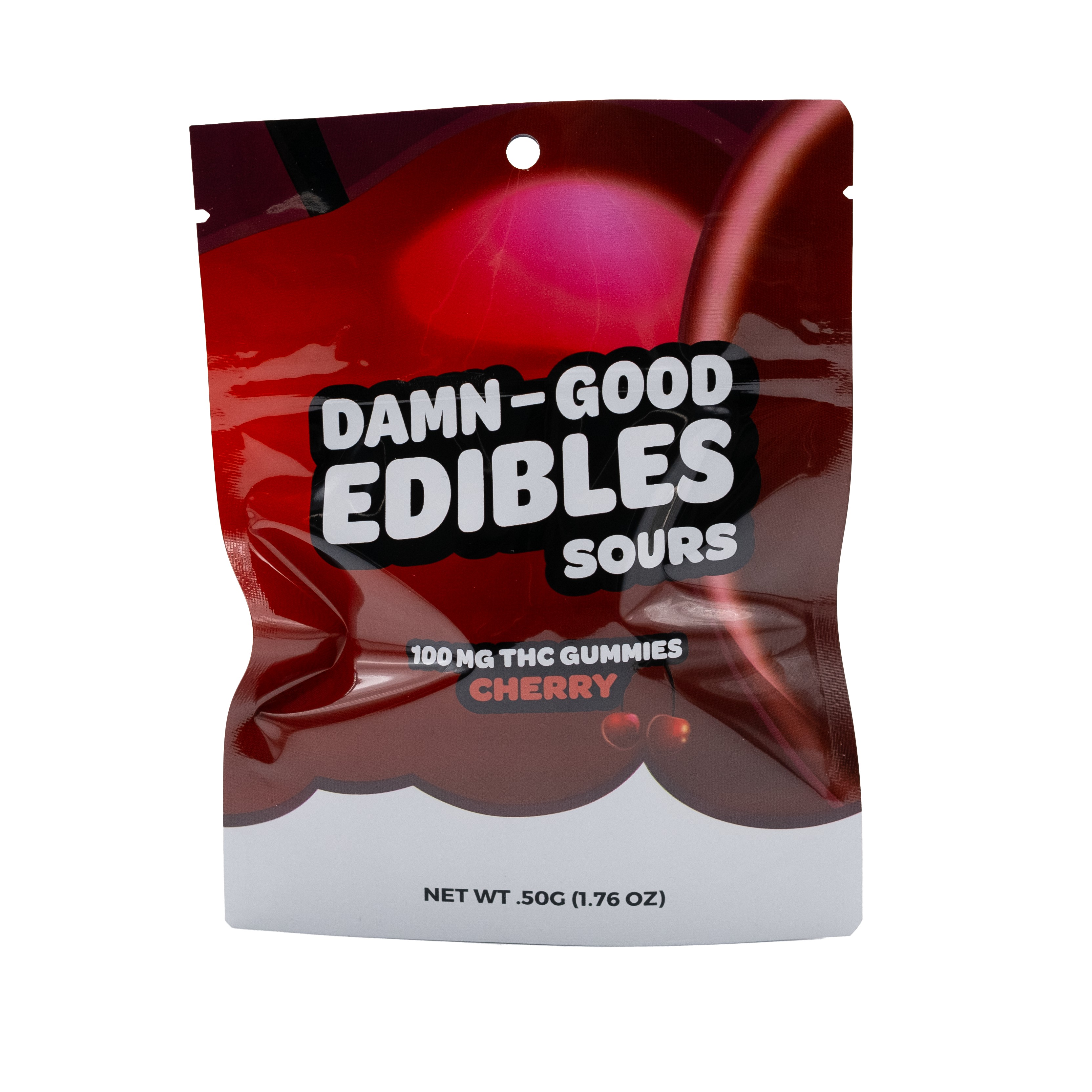 Photograph of product: Damn Good Edibles Sour Gummies 100 MG Cherry 10pk