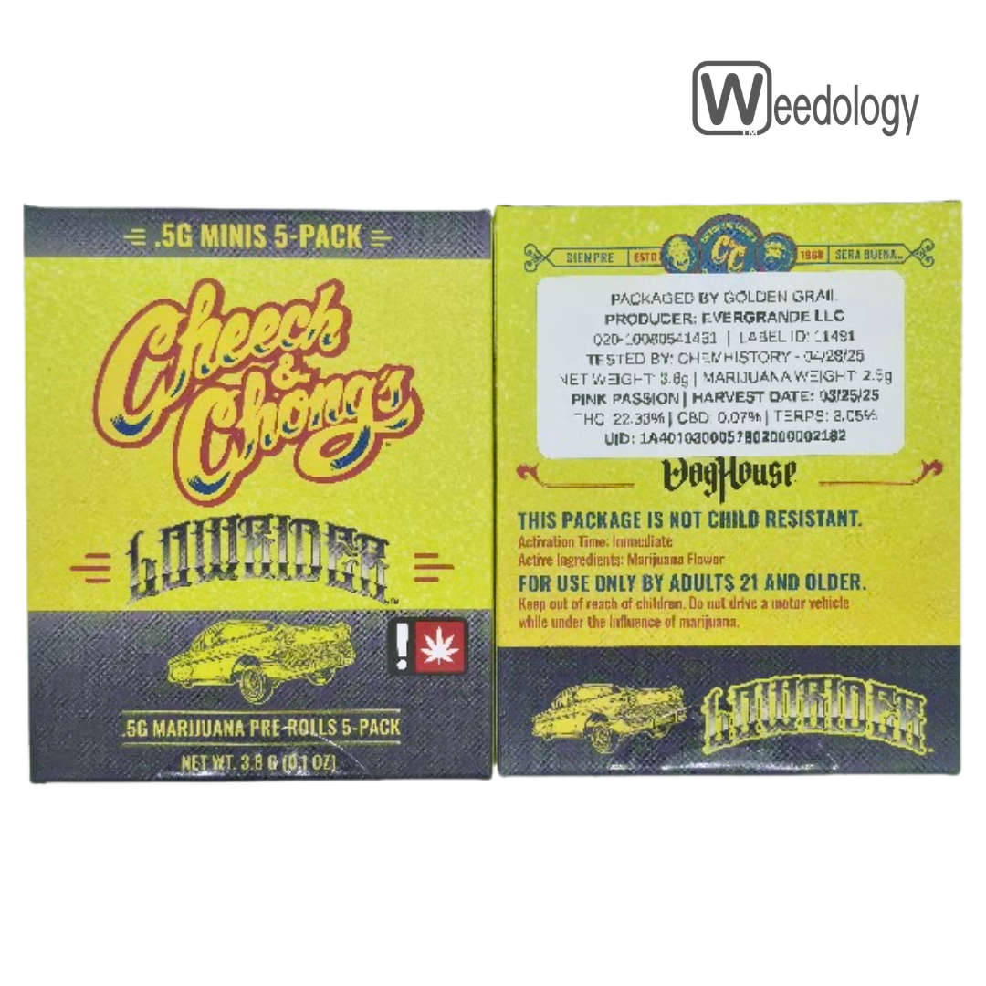 Photograph of product: Cheech & Chong 5pk PINK PASSION 0.5g Pre-Rolls