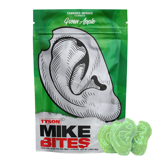 Photograph of product: Mike Bites Green Apple Gummies 100mg (10-Pack | 10mg Each)