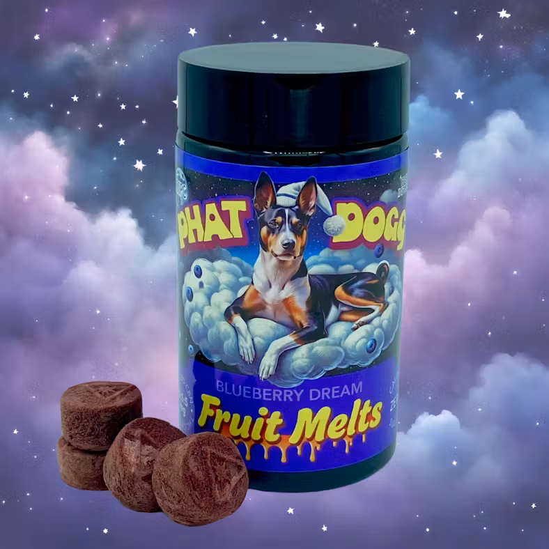 Photograph of product: Phat Dogg - Blueberry Dream (1:1:1 TH-oui:CBD:CBN) - Fruit Melts - 100mg