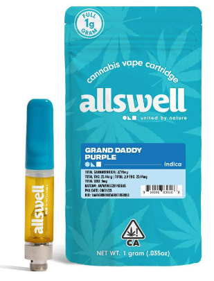Photograph of product: Allswell Granddaddy Purple Oui'd Vape Cart