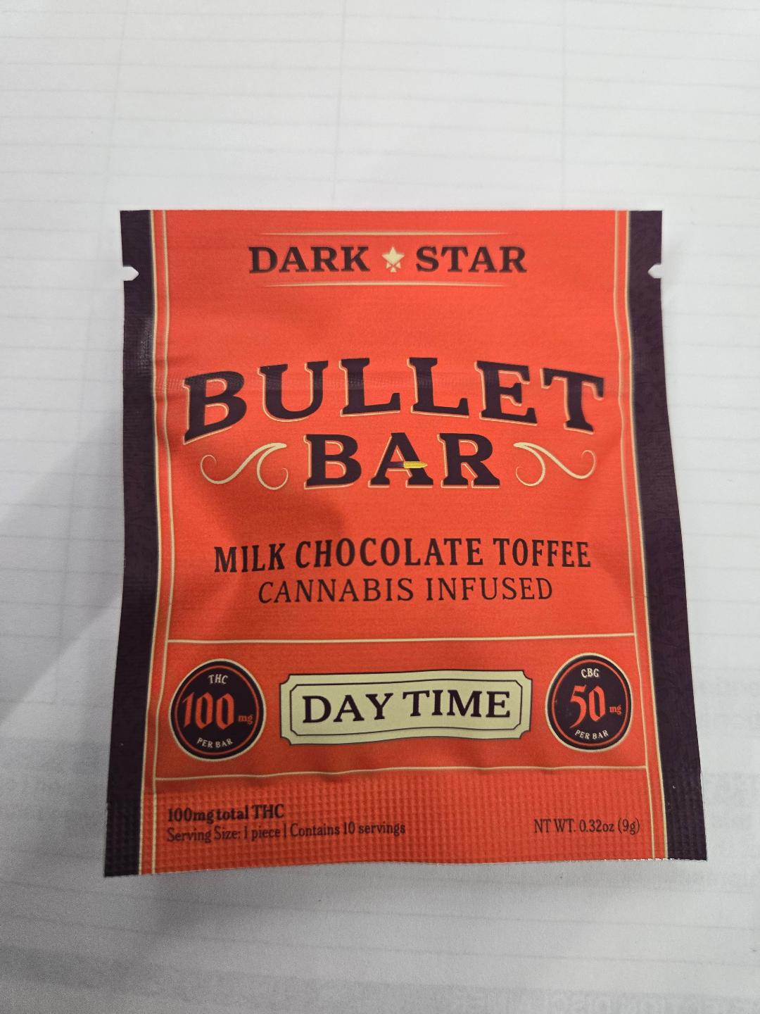 Photograph of product: Calamity Jane Milk Chocolate Toffee Bullet Bar | 100mg TH-oui/50mg CBG | Day Time