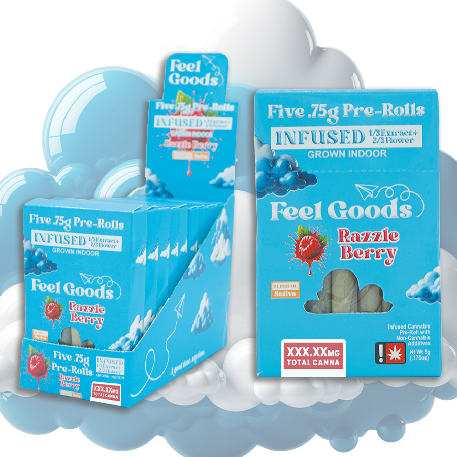 Photograph of product: FEEL GOODS | INFUSED PRE-ROLL 5-PACK | RAZZLE BERRY