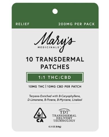 Photograph of product: Mary's Medicinals Transdermal Patch 1:1 "Relief" 100mg 10pk