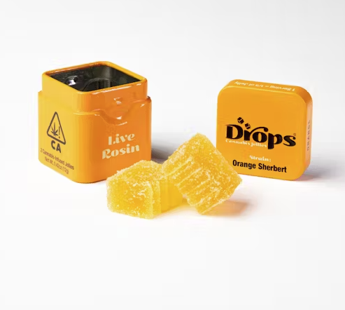 Photograph of product: Drops | Orange | TH-oui Bomb | Live Rosin Infused Jellies | 2pc | 100mg