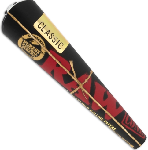 Photograph of product: Raw | Classic Black | Pre-Rolled Cones | 1 1/4 Size | 6 Pack