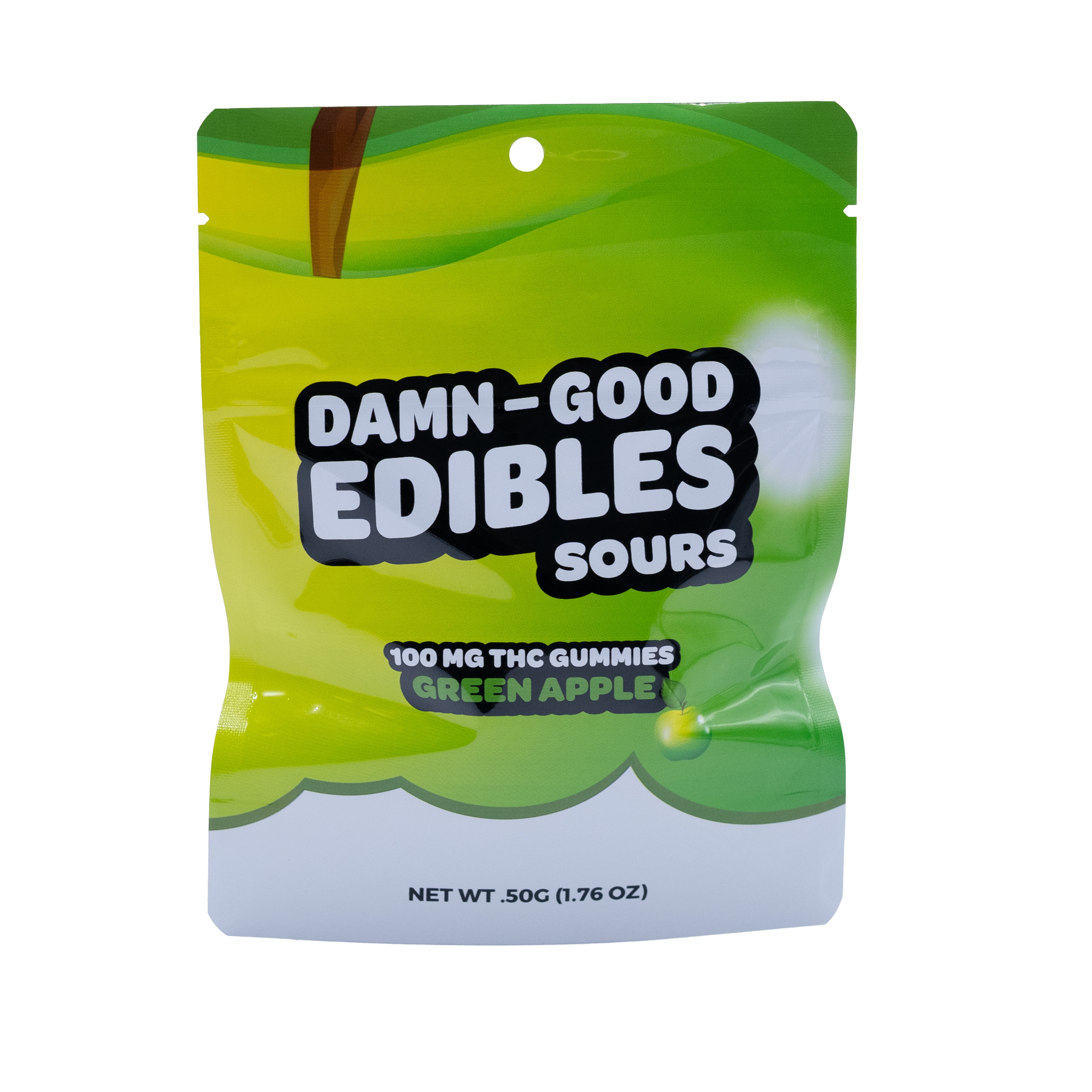 Photograph of product: Damn Good Edibles Sour Gummies 100 MG Green Apple 10pk