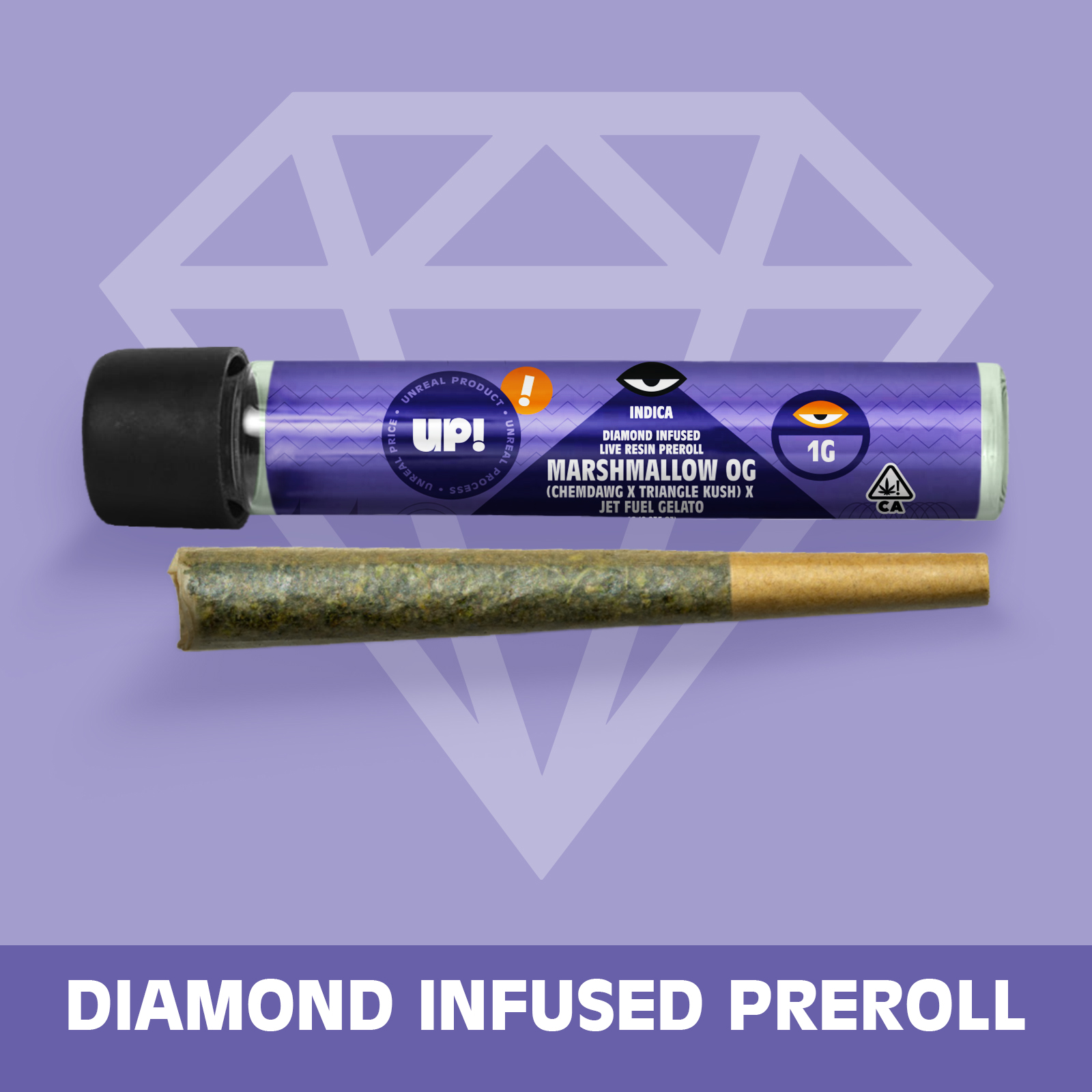Photograph of product: UP! - Marshmallow OG (Oui'd) Diamond Infused Preroll 1g