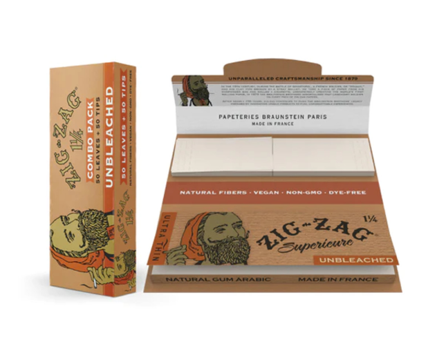 Photograph of product: Zig Zag | Rolling Papers | 1.25" Unbleached Papers w/ Tips | 1pk