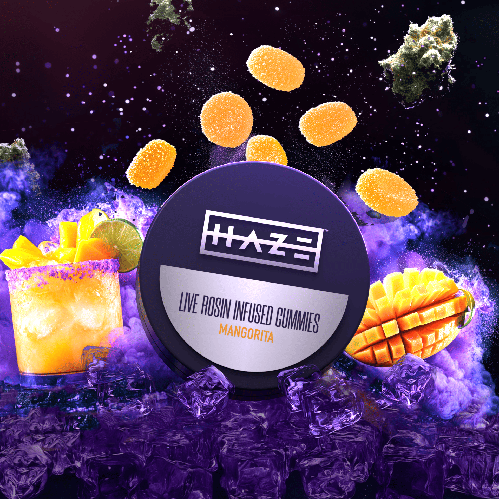 Photograph of product: Haze Mangorita (I) Live Rosin Gummies 10mg 10pk