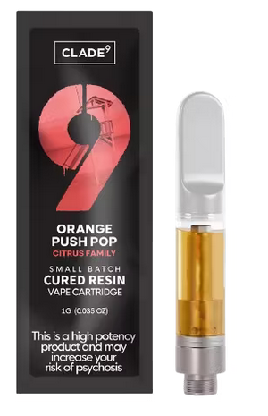 Photograph of product: Clade9 - Orange Push Pop Cured Resin Vape Cart