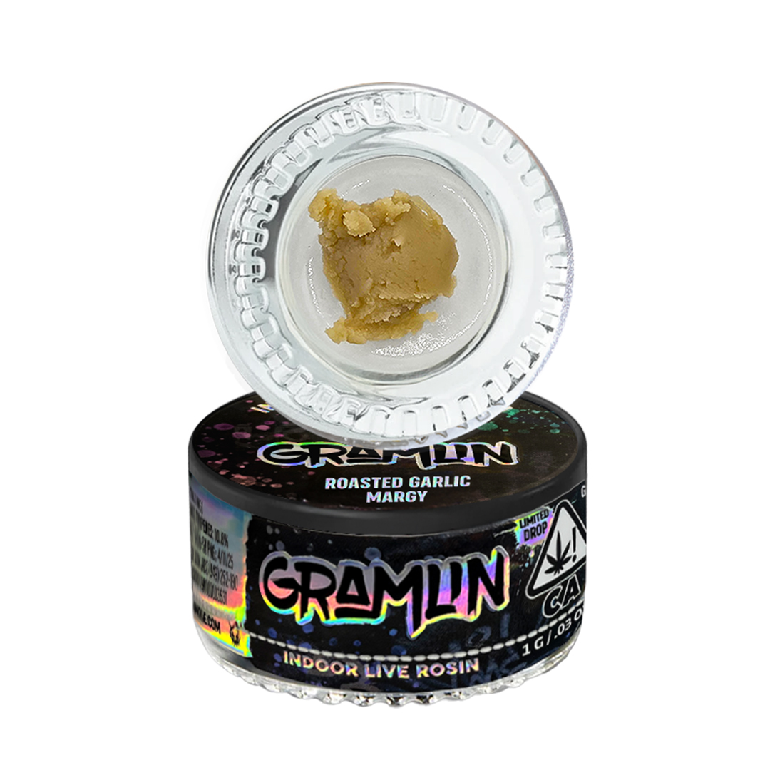Photograph of product: GRAMLIN INDOOR LIVE ROSIN EXTRACT - ROASTED GARLIC MARGY 1G