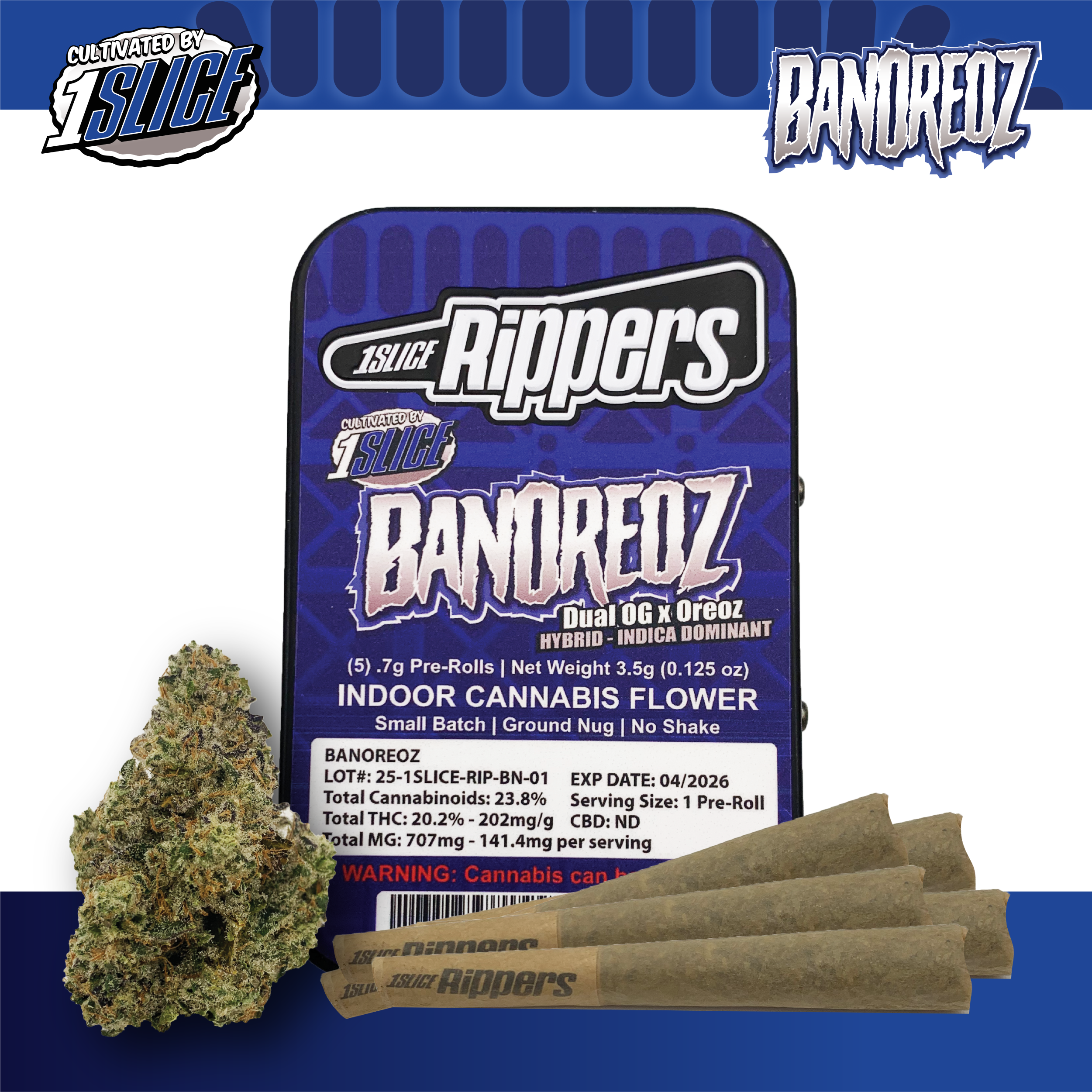 Photograph of product: 1SLICE Rippers Banoreoz Prerolls 0.7g 5pk