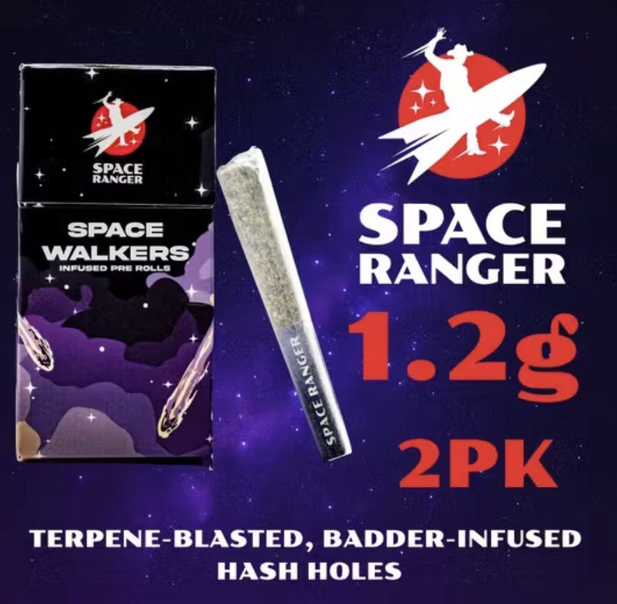 Photograph of product: Space Ranger: Tropical Teleport x Blueberry Cruffin 1.2G 2 Pack Badder Infused au chocolat Infused Pre-Rolls au chocolat Holes