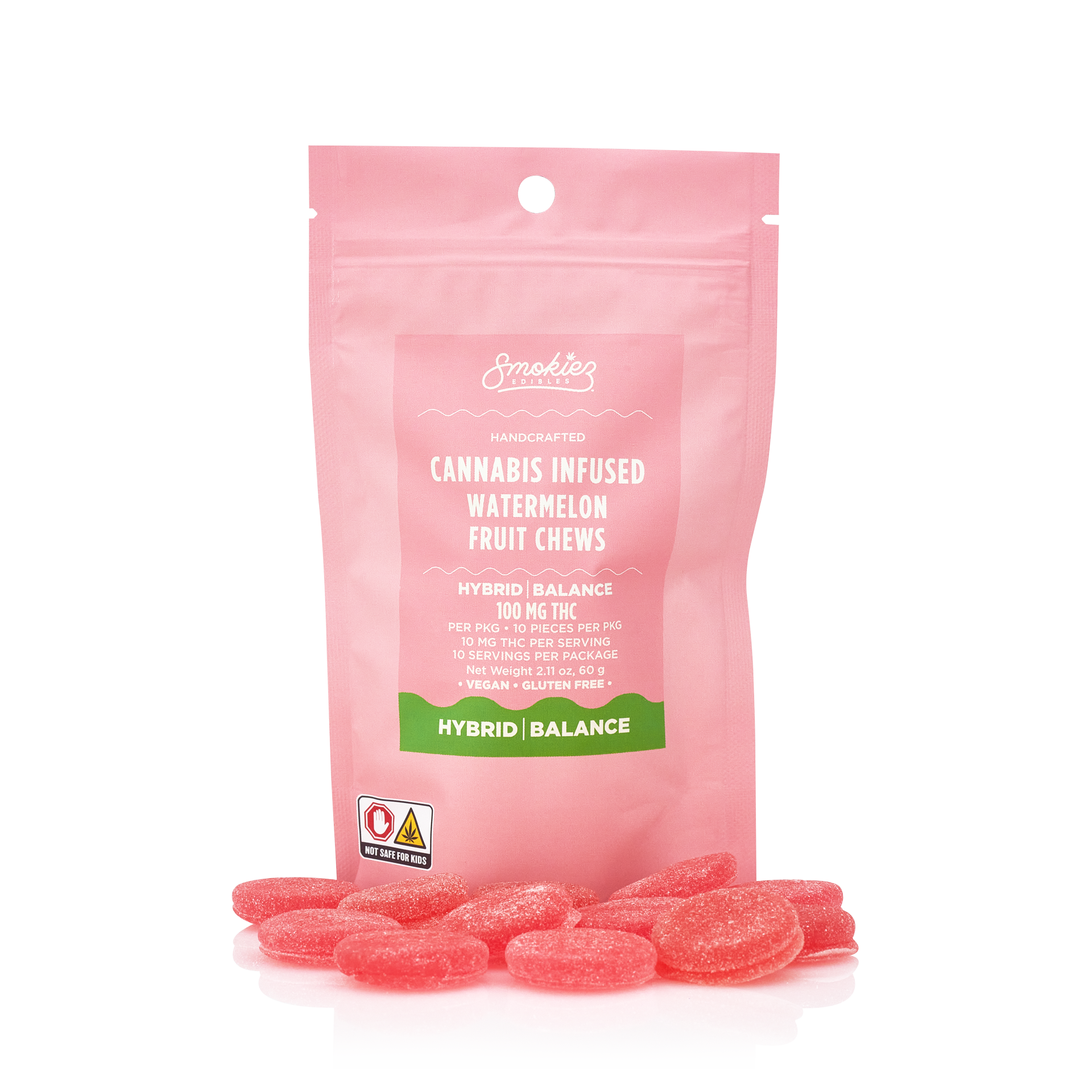 Photograph of product: Smokiez - Sweet Watermelon Hybrid Fruit Chews - 100mg (10pcs)