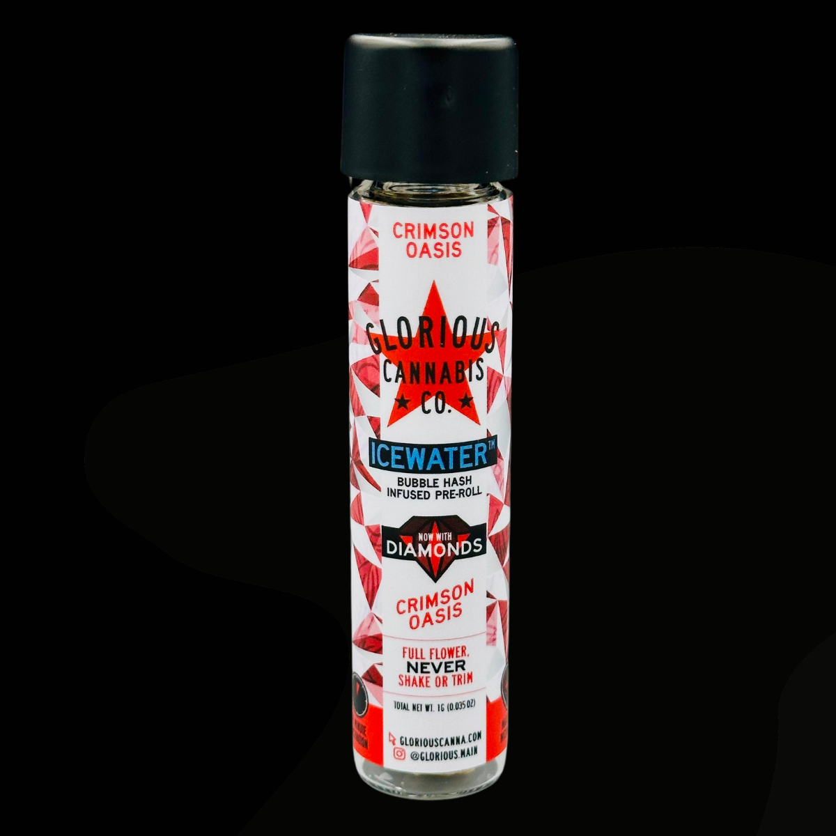 Photograph of product: Glorious Oui'd 1g Ice Water Diamond Pre Roll | Crimson Oasis