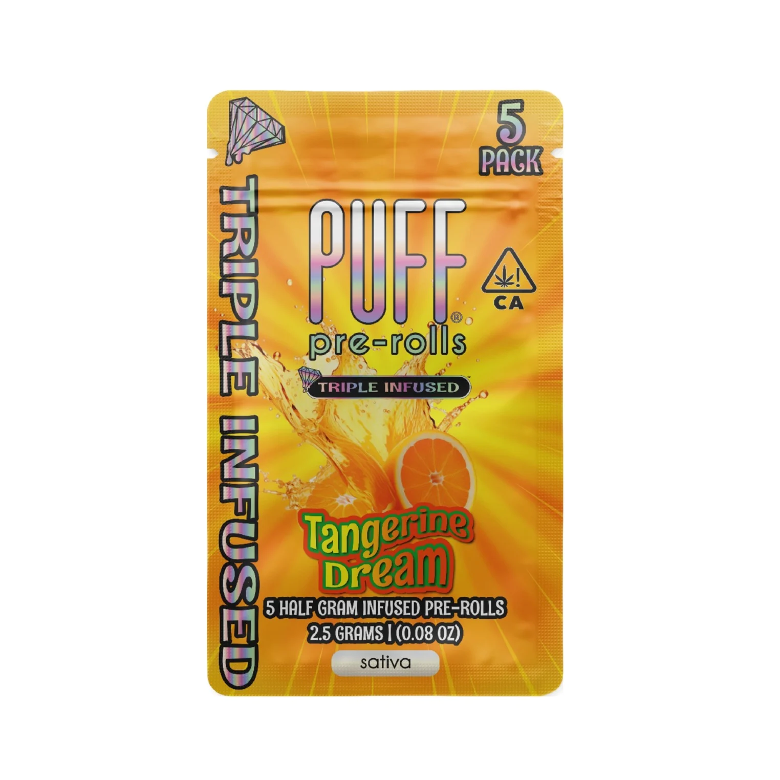 Photograph of product: DIAMOND INFUSED PRE ROLLS - 2.5G - Oui'd - TANGERINE DREAM