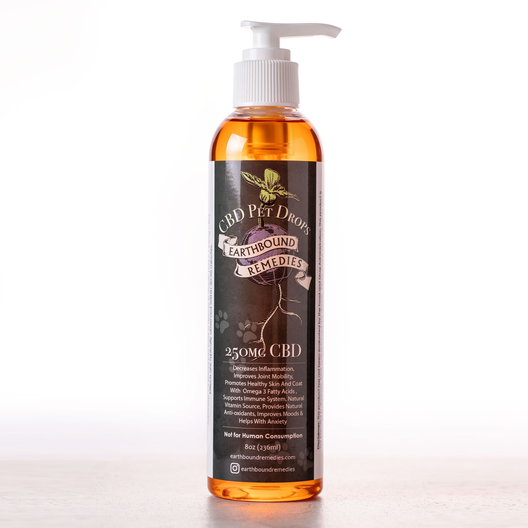 Photograph of Product: Pet Drops 250mg CBD 8oz Pump By Earthbound Remedies