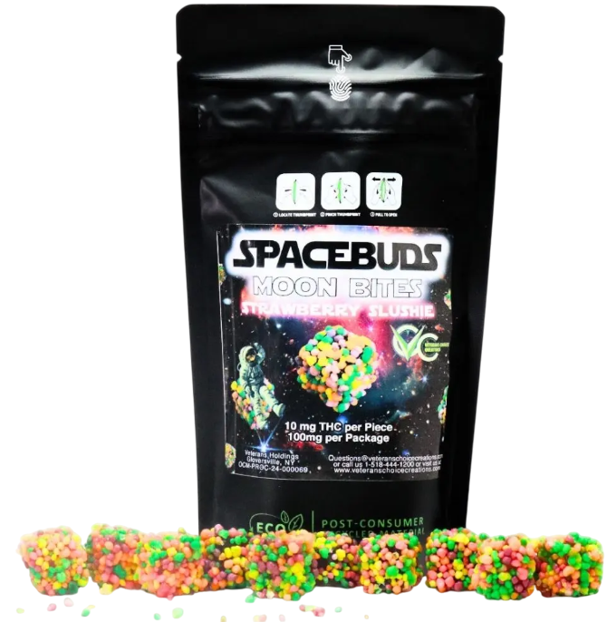 Photograph of product: Live au chocolat Rosin Moon Bites: Strawberry Slushie - TH-oui Gummie 10 Pack (100mg)