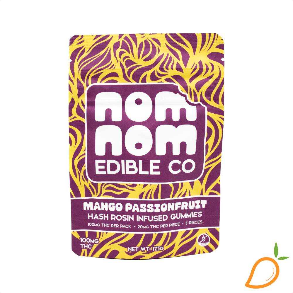 Photograph of product: 100mg Mango Passionfruit Rosin Gummies NomNom