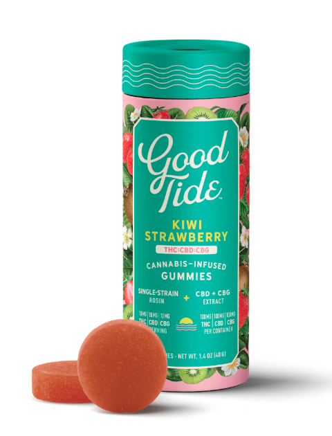 Photograph of product: Good Tide - Hash Rosin Gummies - CBG CBD 1:1:1 - Kiwi Strawberry - 100mg