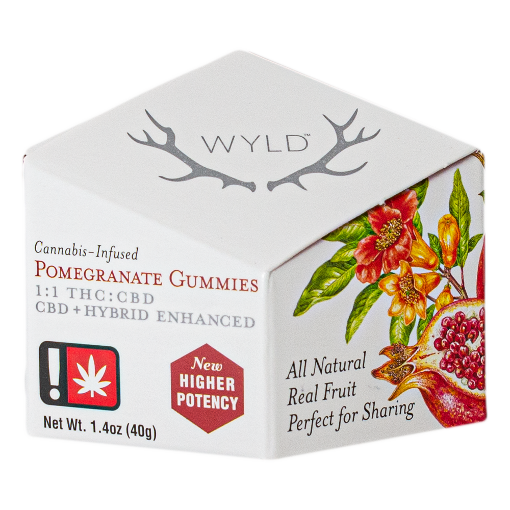 Photograph of product: Gummies - Hybrid - THC:100mg CBD:100mg - 10pk - Pomegranate