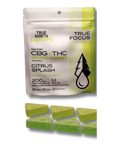 Photograph of product: CITRUS SPLASH | TRUE FOCUS GUMMIES | 1:1 CBG/TH-oui 100MG/100MG