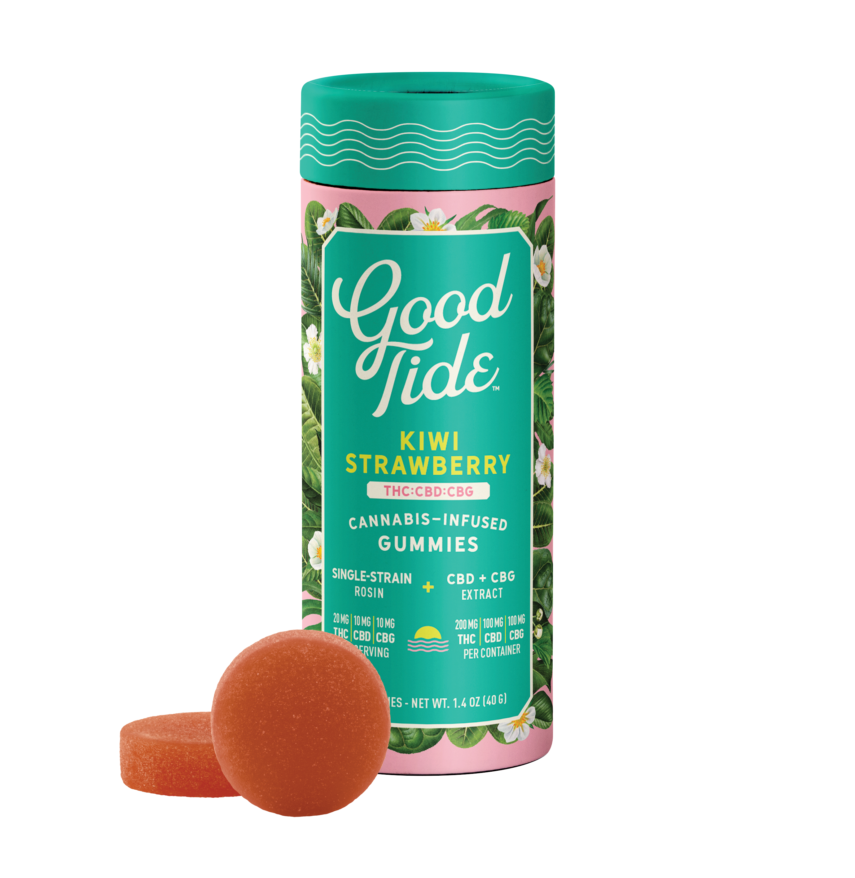 Photograph of product: Kiwi Strawberry | 200MG TH-oui : 100MG CBD : 100MG CBG | Hybrid Gummy | Good Tide
