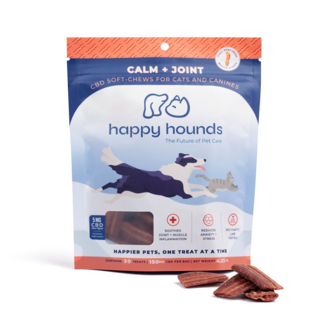Photograph of product: Happy Hounds - Calm + Joint Bacon Strips - 150mg CBD