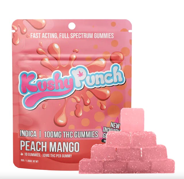 Photograph of product: Kushy Punch Individual Gummies | Peach Mango - 