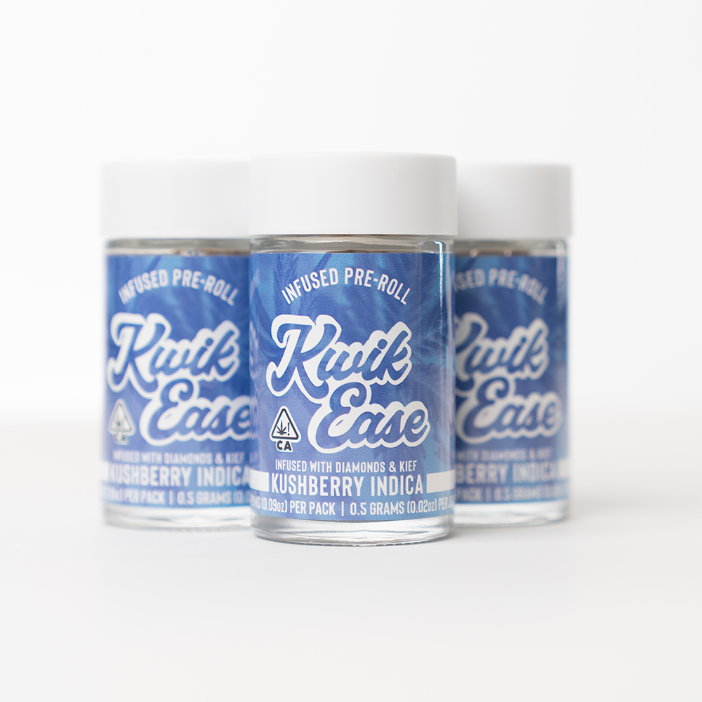 Photograph of Product: Kwik Ease | Diamond + Kief Infused Prerolls | 5pk | Kushberry | 2.5g