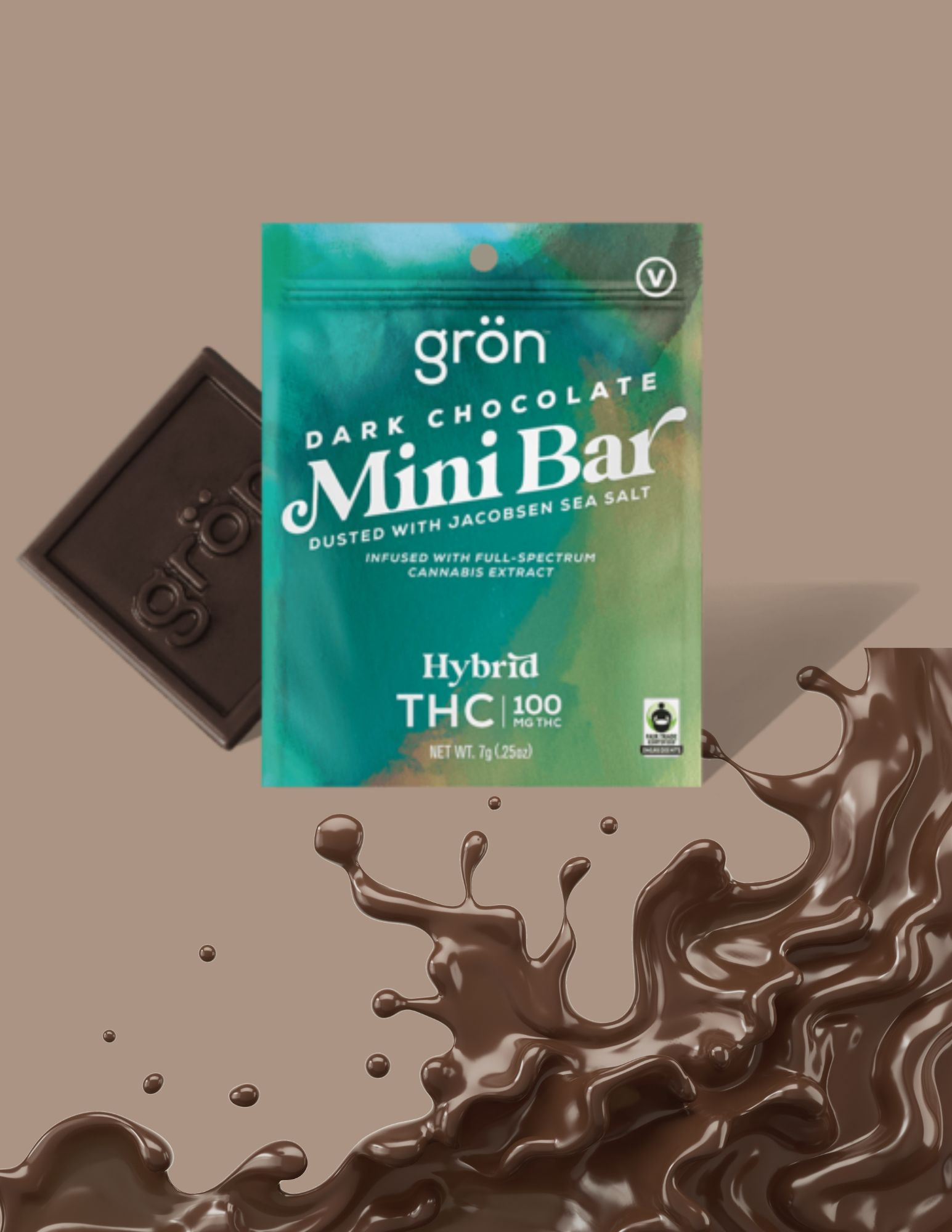 Photograph of product: Gron | Refined & Sublime Dark Chocolate Mini Bar 100mg | Dark Chocolate Mini Bar w/ Jacobsen Sea Salt