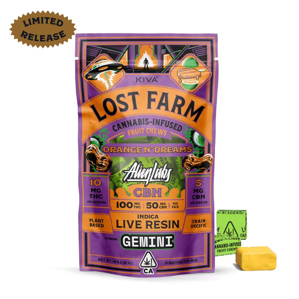Photograph of product: Orange n Dreams - (Live Resin Infused) Fruit Chews - 2:1(TH-oui:CBN) 100mg (I) - Lost Farms