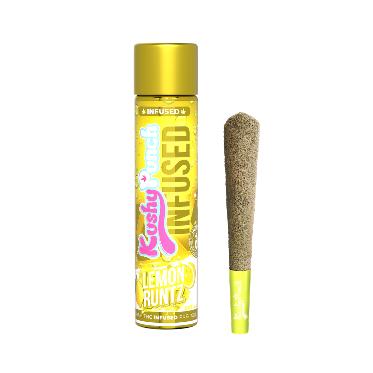 Photograph of product: 1g Lemon Runtz (Oui'd) Live Resin & Diamond Infused Pre-roll TH-oui:34% $20