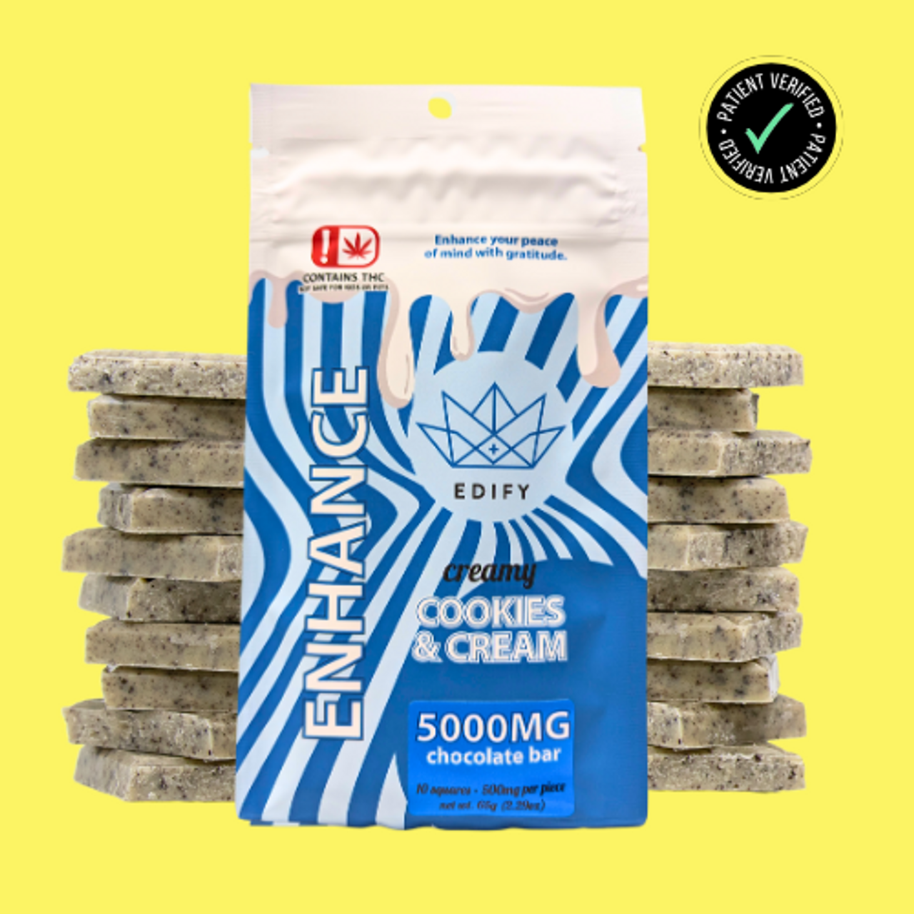Photograph of Product: Edify - Edible - Cookies & Cream Chocolate Bar - 5000mg