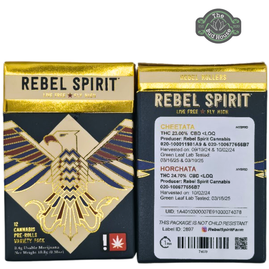 Photograph of product: Rebel Spirit 12pk CHEETATA(H)/HORCHATA(H) 0.7g Pre-Rolls
