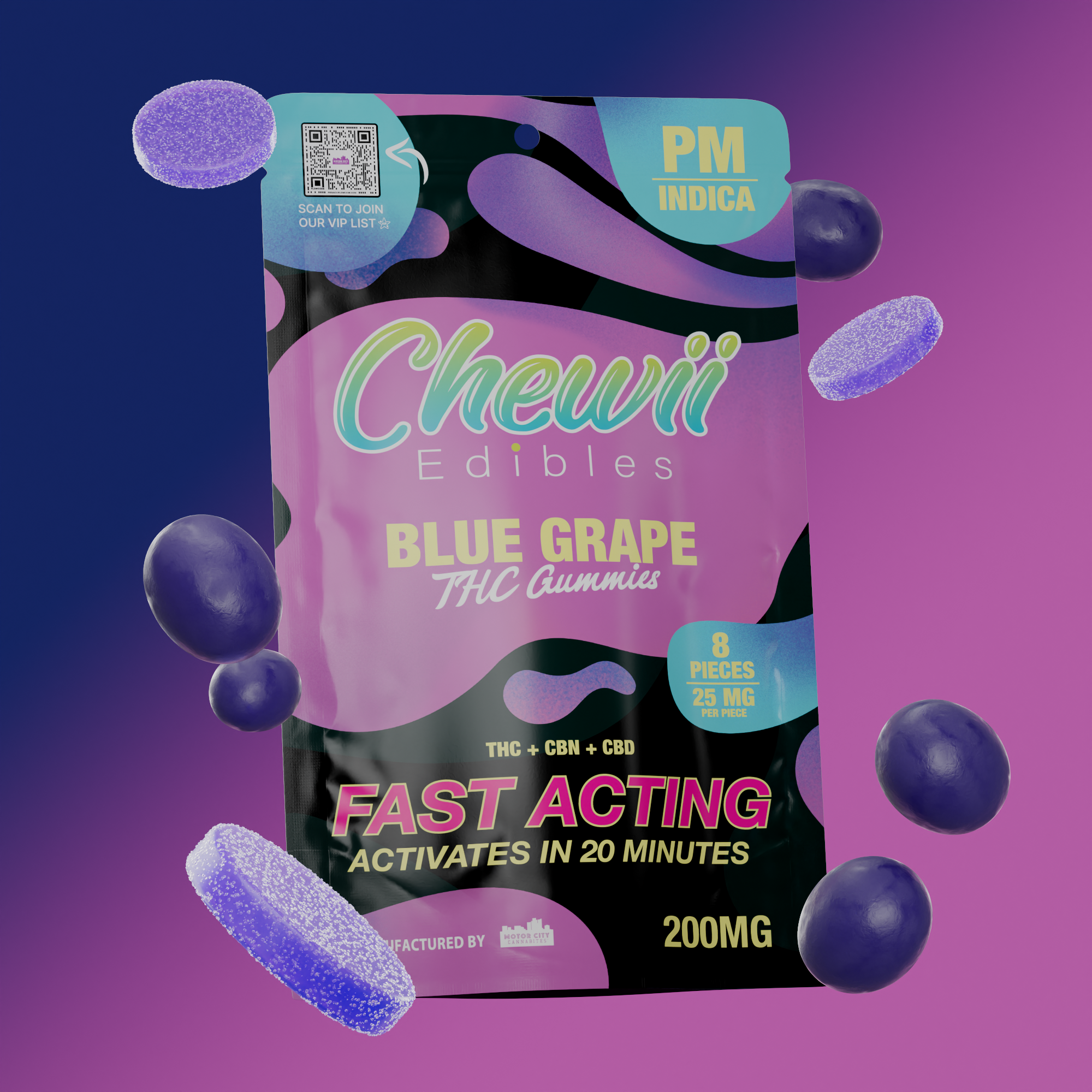 Photograph of product: CHEWII | BLUE GRAPE | GUMMIES | 200MG